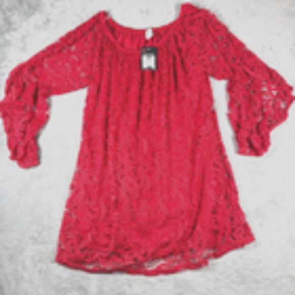 Lildy Womens XL Red Lace Off Shoulder Tunic Top Boho Romantic Holiday Party NWT - Picture 1 of 11